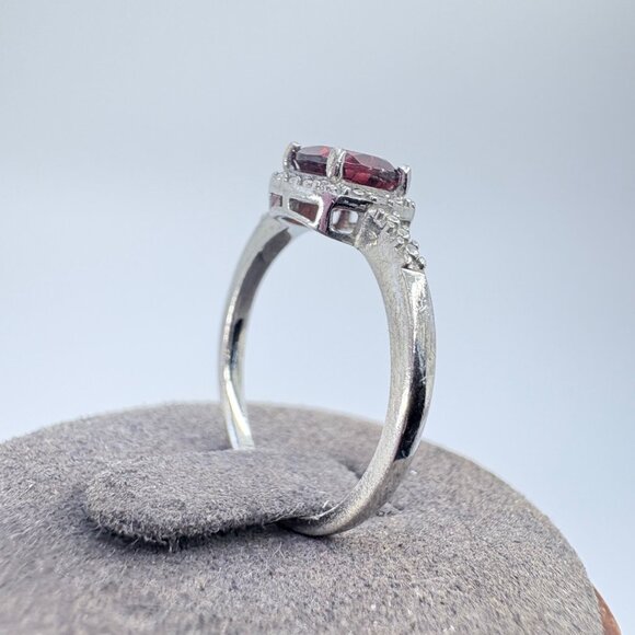 VTG Sterling Silver 925 Red Cubic Zirconia & Natural Diamond Ring Size 7.75 - Picture 7 of 8